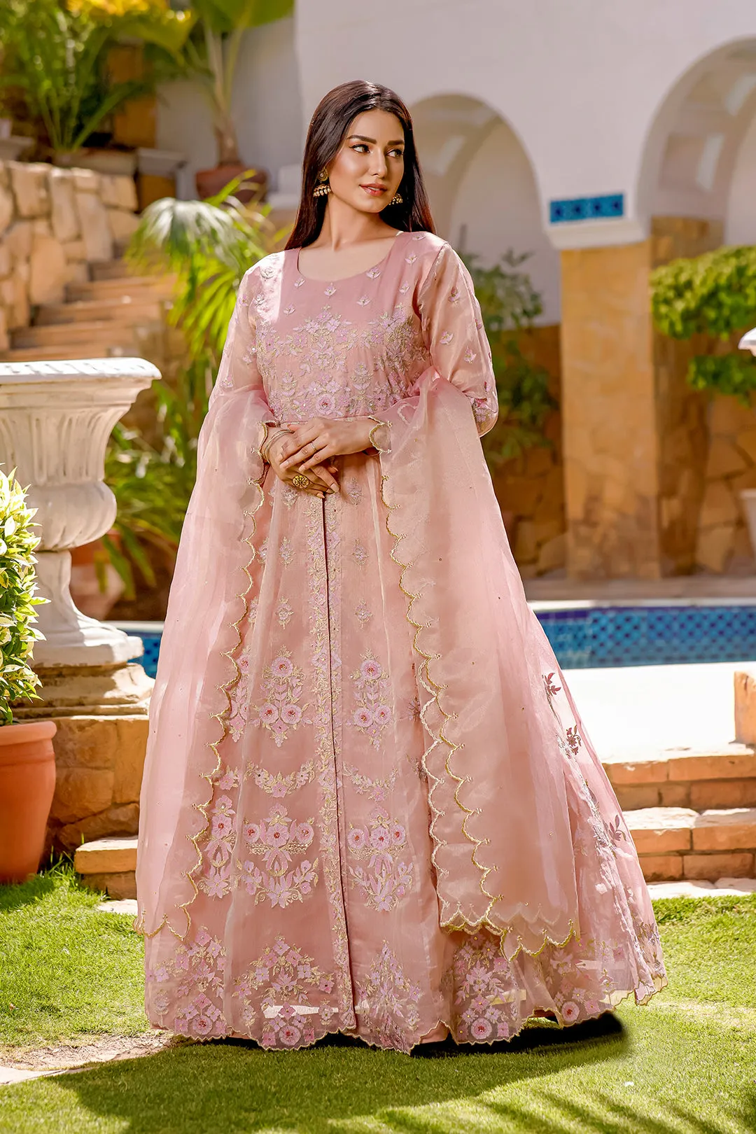 Elegant Front Open Maxi Dress with Intricate Embroidery | Eid Collection