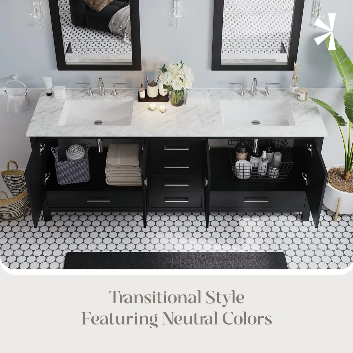 Eviva Aberdeen 84" Bathroom Vanity Double Sinks Undermount Carrara Quartz Countertop New