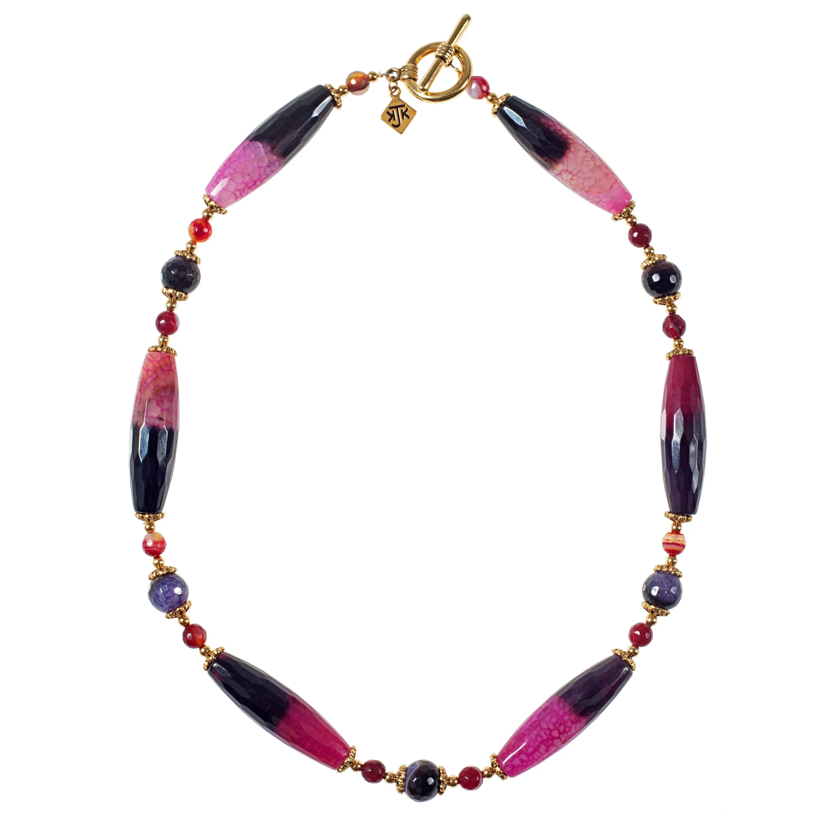 Faceted Pink   Black Agate Ellipse Necklace