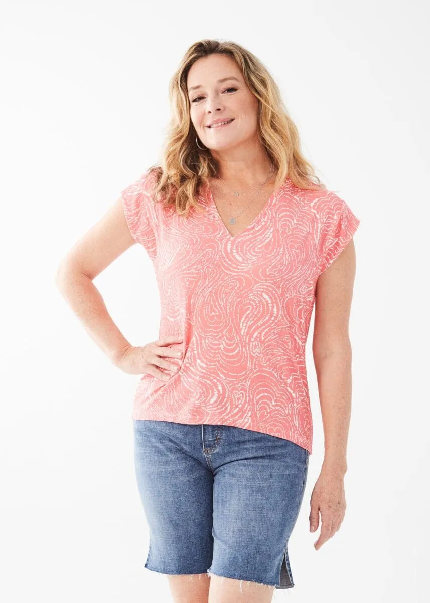 FDJ Printed Cap Sleeve V-Neck Top, Style #3397756