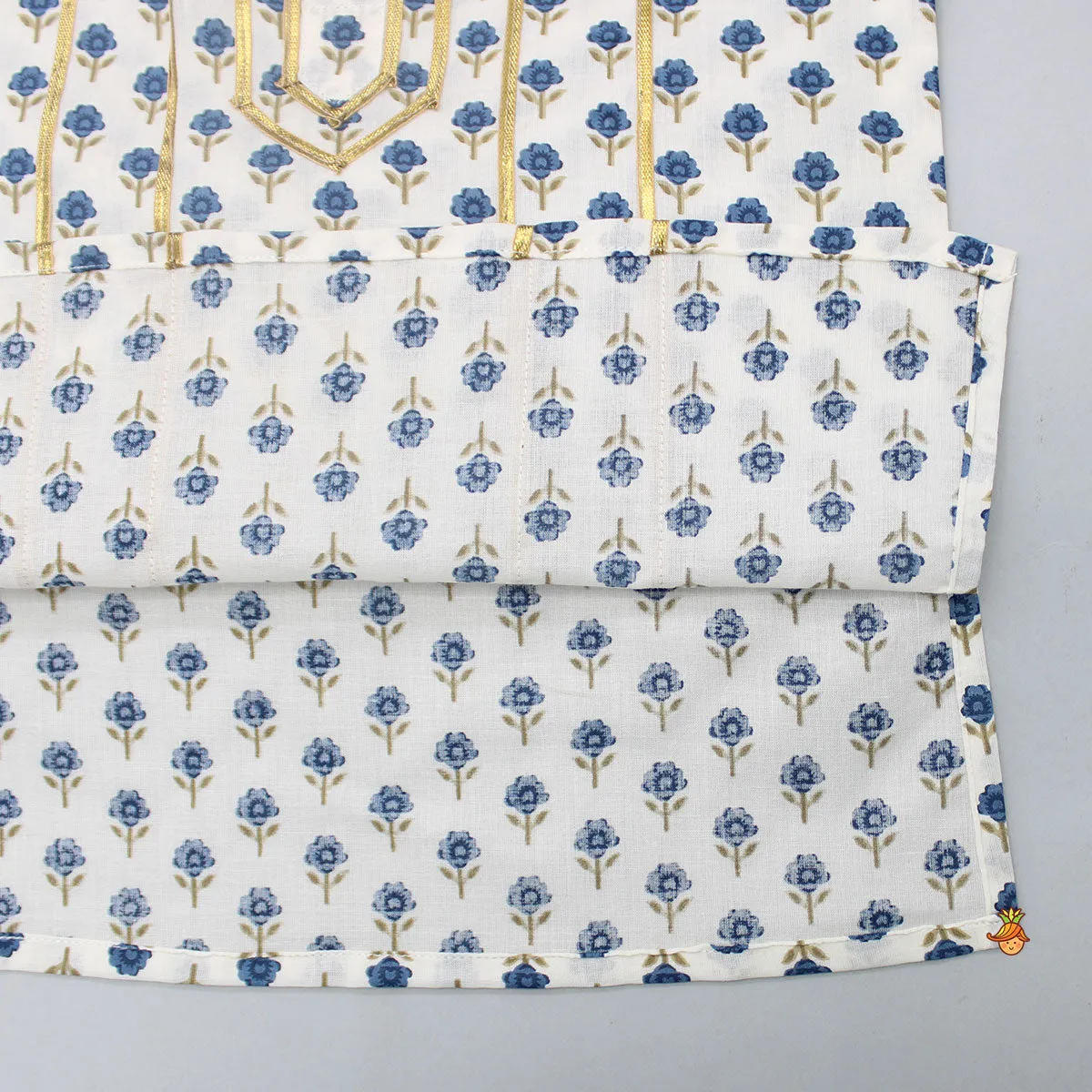 Floral Printed Kurta With Gota Lace And Dhoti
