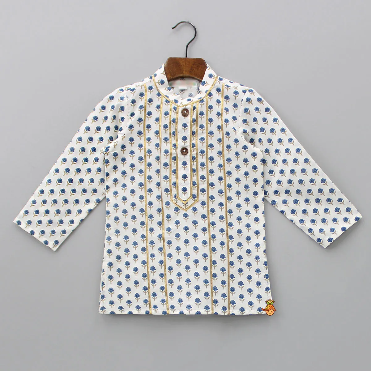 Floral Printed Kurta With Gota Lace And Dhoti