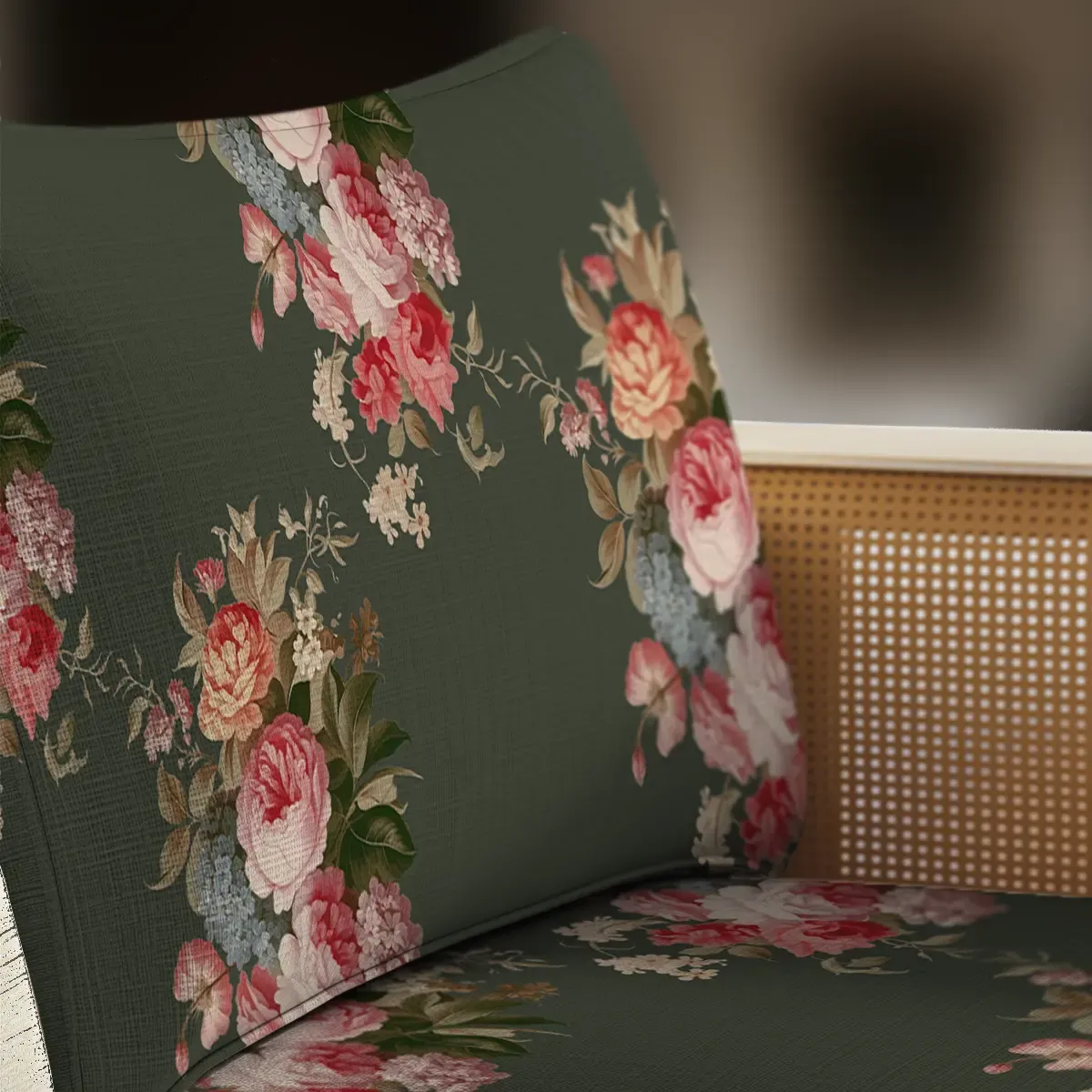 Florid Floral Sofa and Chairs Upholstery Fabric Green