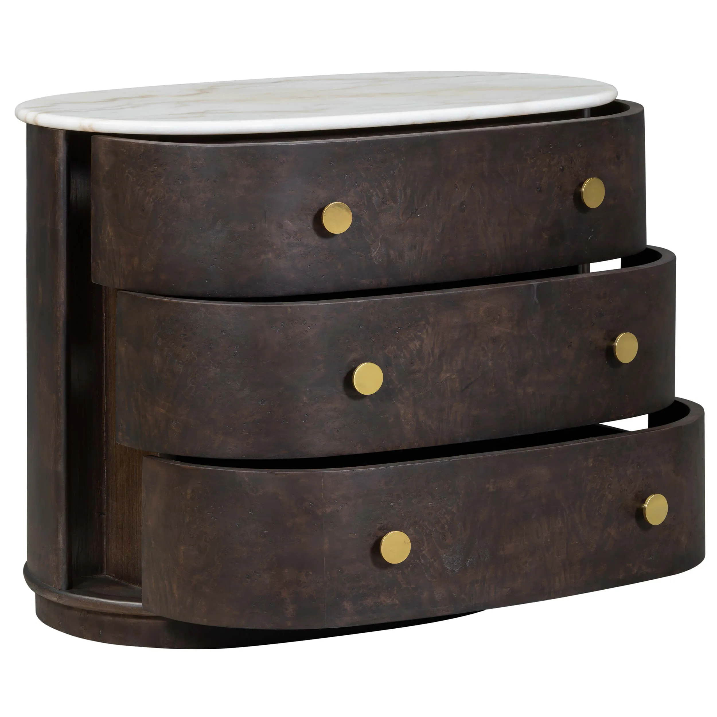 Greer 3 Drawer Nightstand, Chocolate Burl