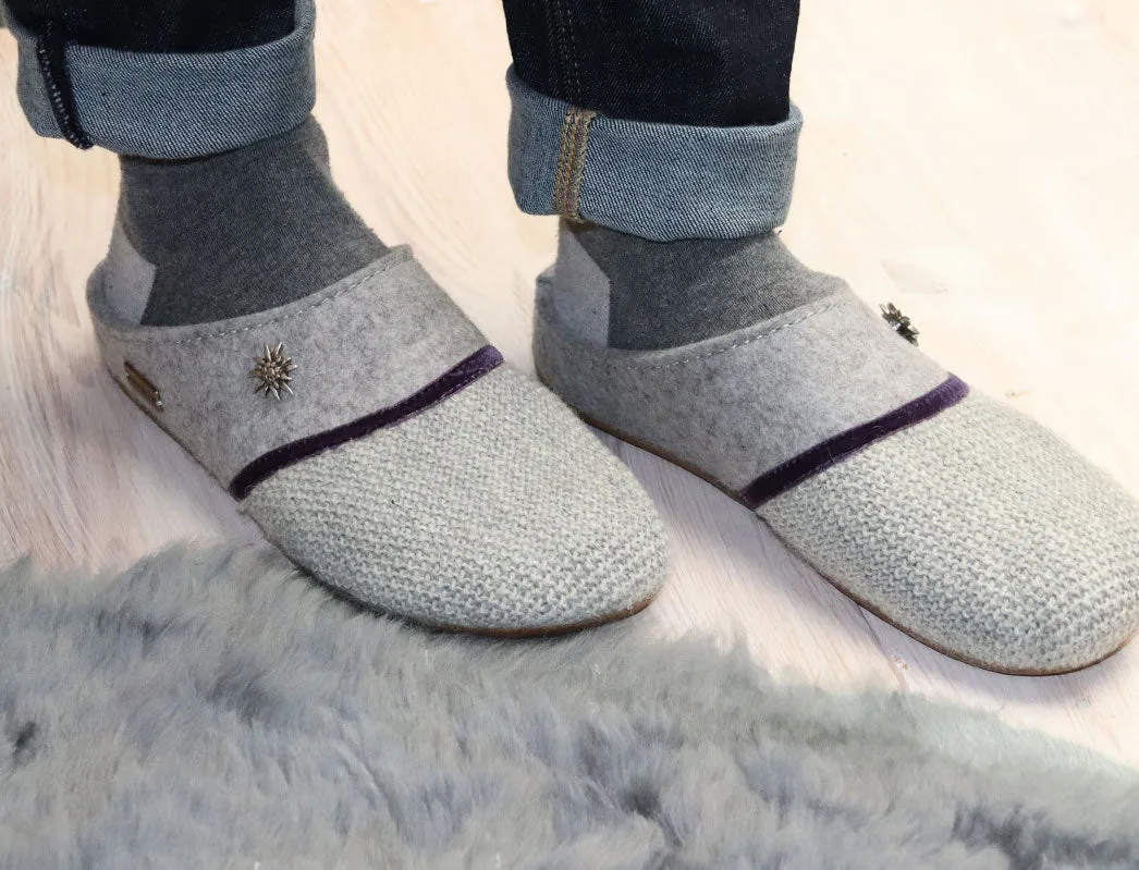 HAFLINGER Wool Slippers | Everest Edelweiß, Stone Gray
