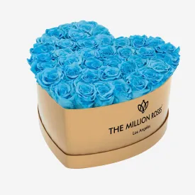 Heart Gold Box | Light Blue Roses