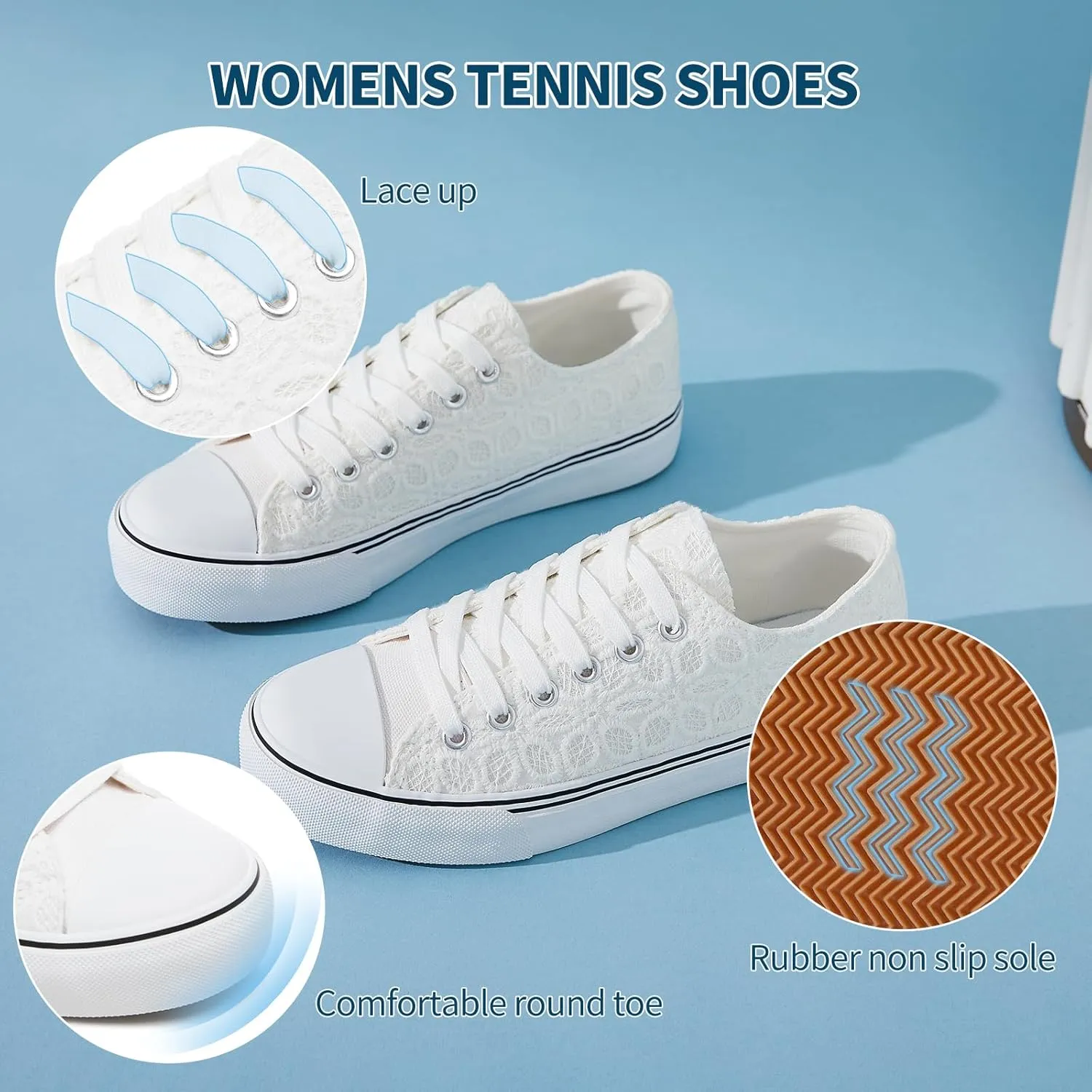 HYPOCRUTE Womens White Tennis Shoes Embroidered Flower Low Top Women Canvas Shoes Womens Fashion Sneakers