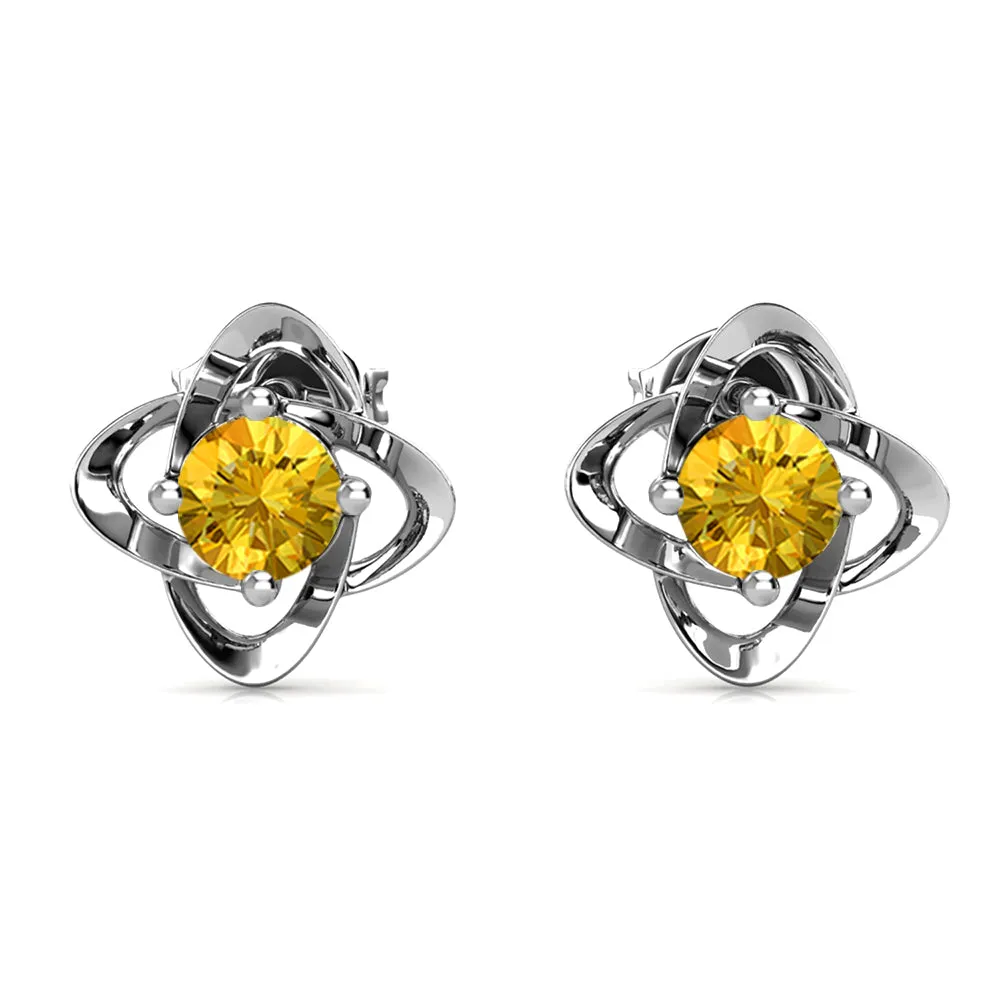 Infinity November Birthstone Citrine Earrings, 18k White Gold Plated Silver Birthstone Earrings with Crystals