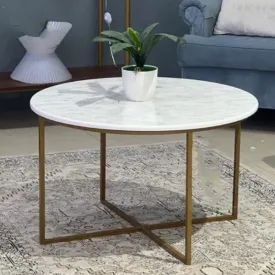 Iron and Marble Wood Coffee Table Gold - 84x50 cm By Alhome