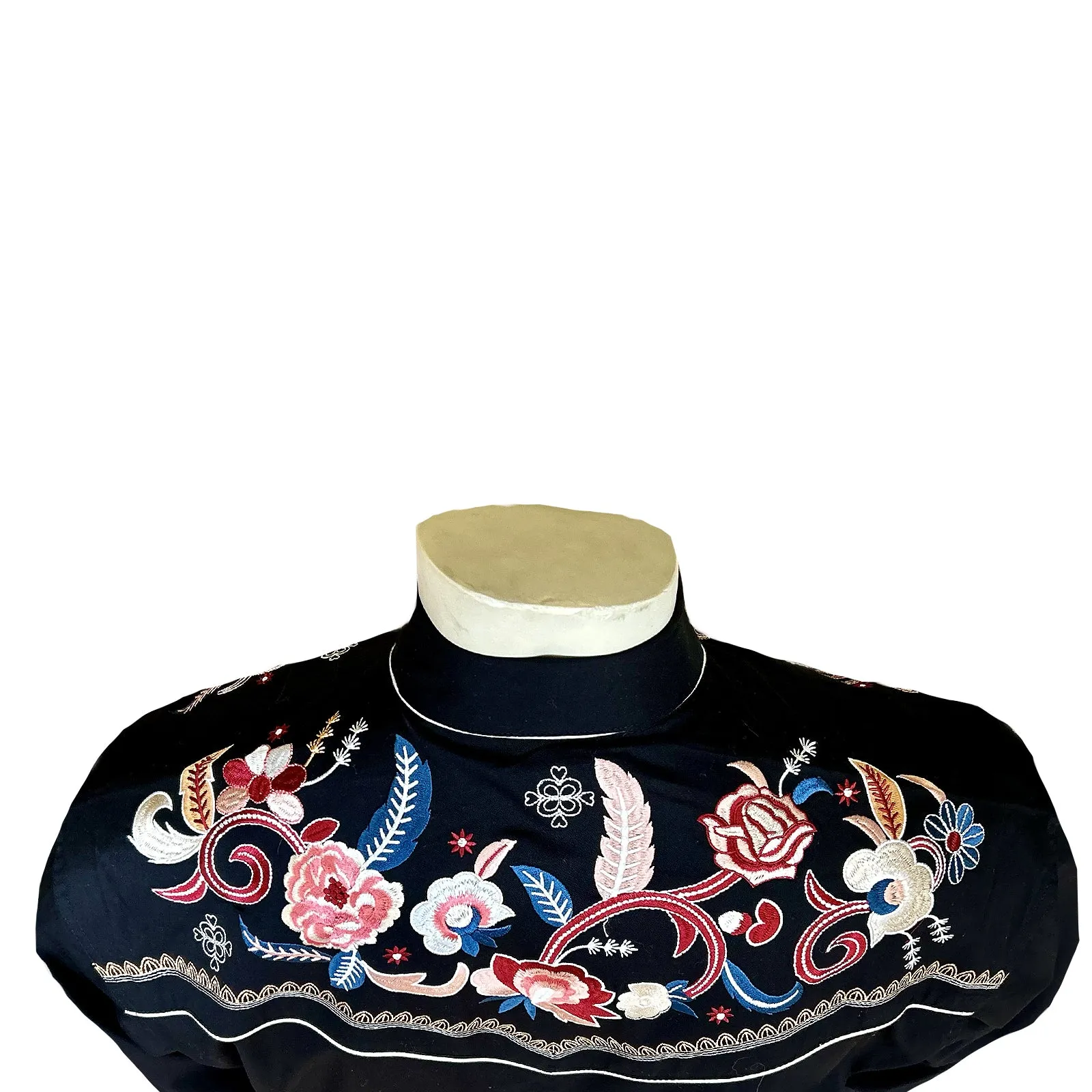 Men's Vintage Black Pastel Floral Embroidery Western Shirt
