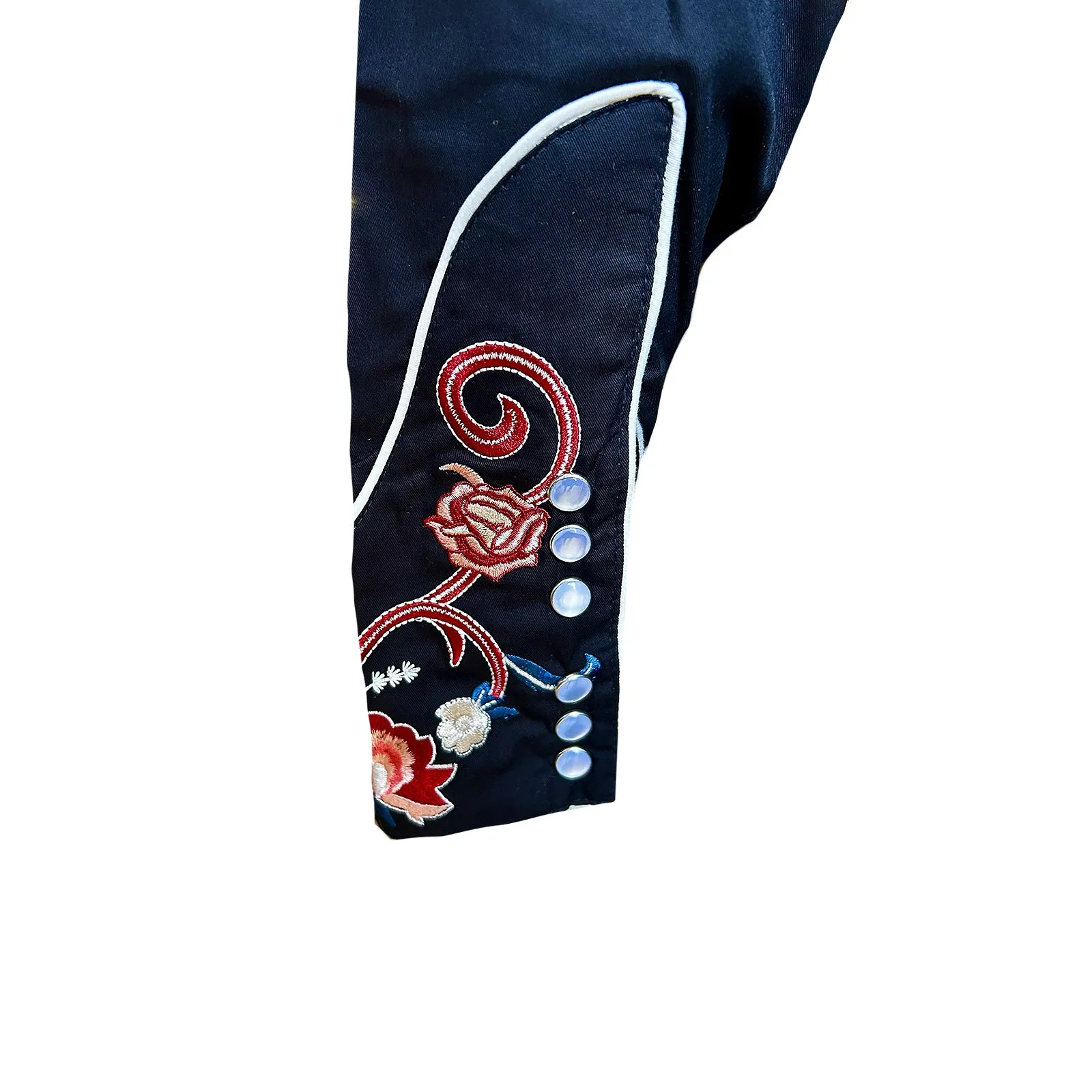 Men's Vintage Black Pastel Floral Embroidery Western Shirt