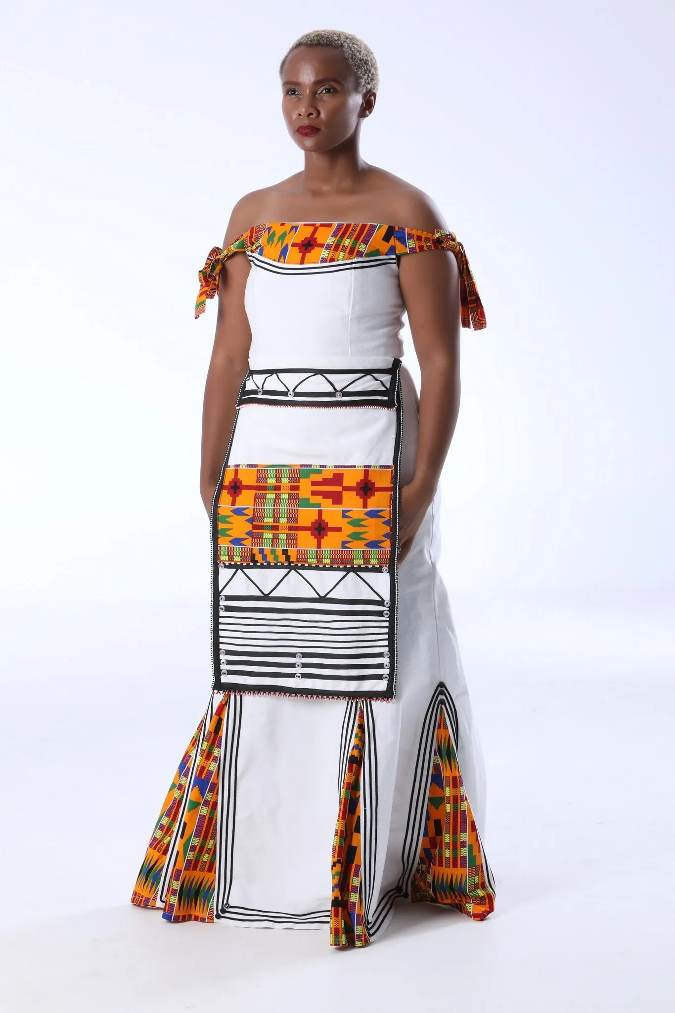 Modern Bride isiXhosa & isiNdebele Dress, Shawl & Ncebetha