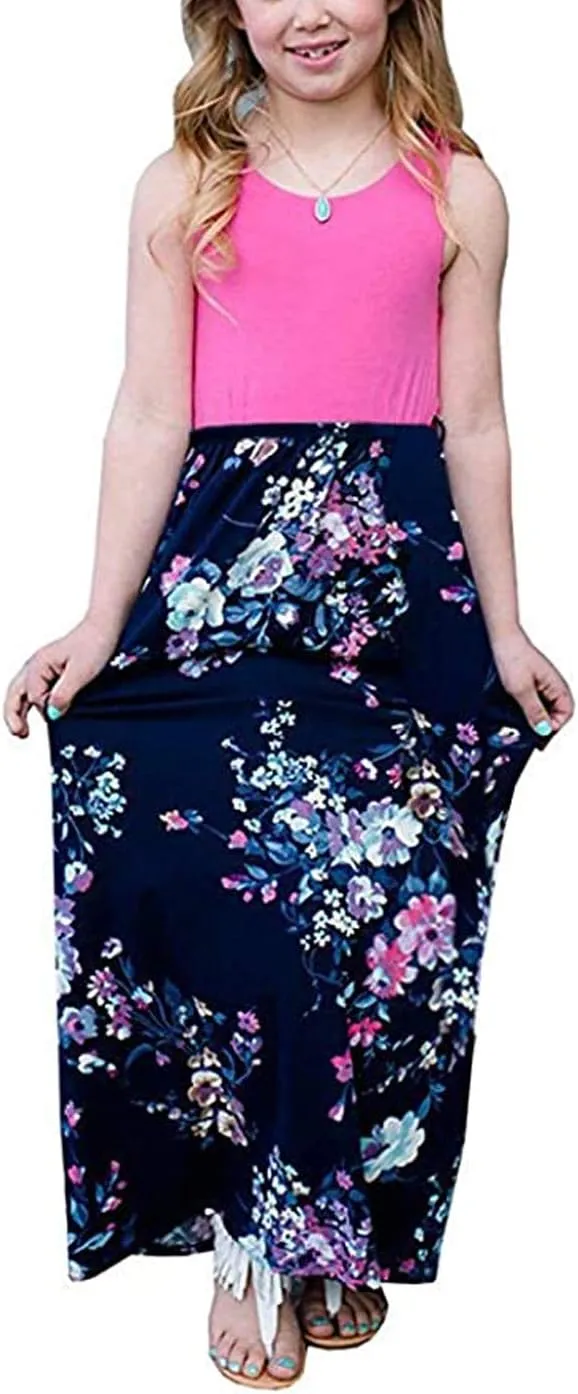 Mommy and Me Boho Floral Family Matching Maxi Dress with Pocket for Mother's Day