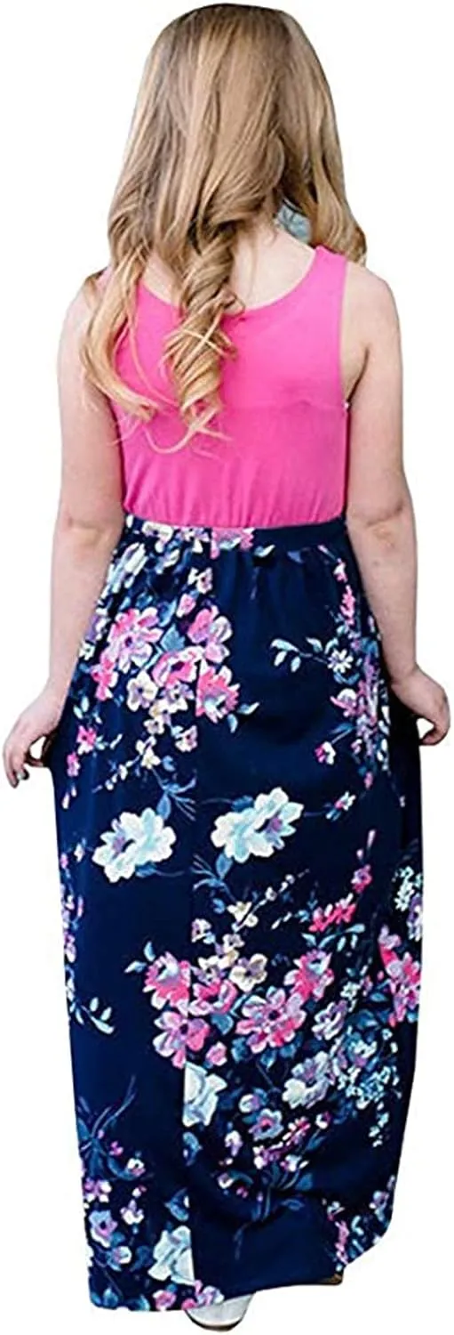 Mommy and Me Boho Floral Family Matching Maxi Dress with Pocket for Mother's Day