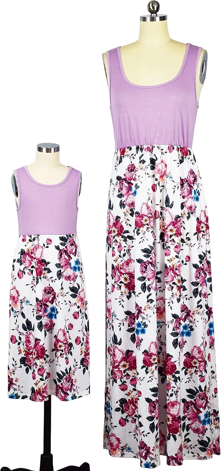 Mommy and Me Boho Floral Family Matching Maxi Dress with Pocket for Mother's Day