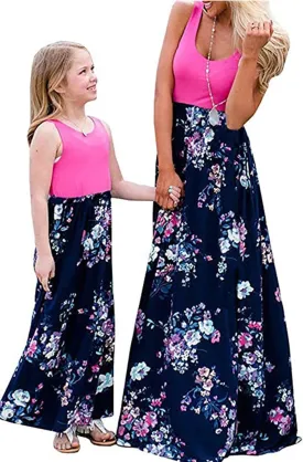 Mommy and Me Boho Floral Family Matching Maxi Dress with Pocket for Mother's Day