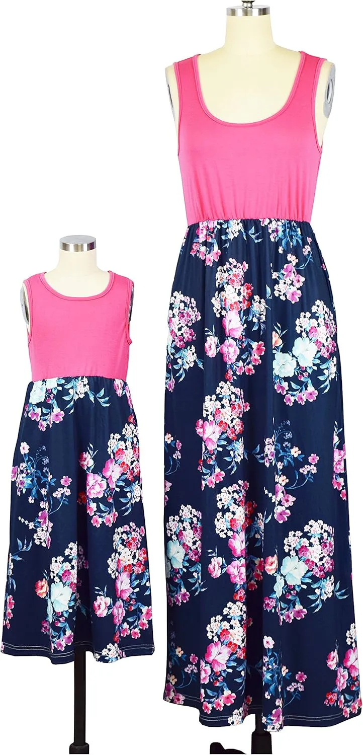 Mommy and Me Boho Floral Family Matching Maxi Dress with Pocket for Mother's Day