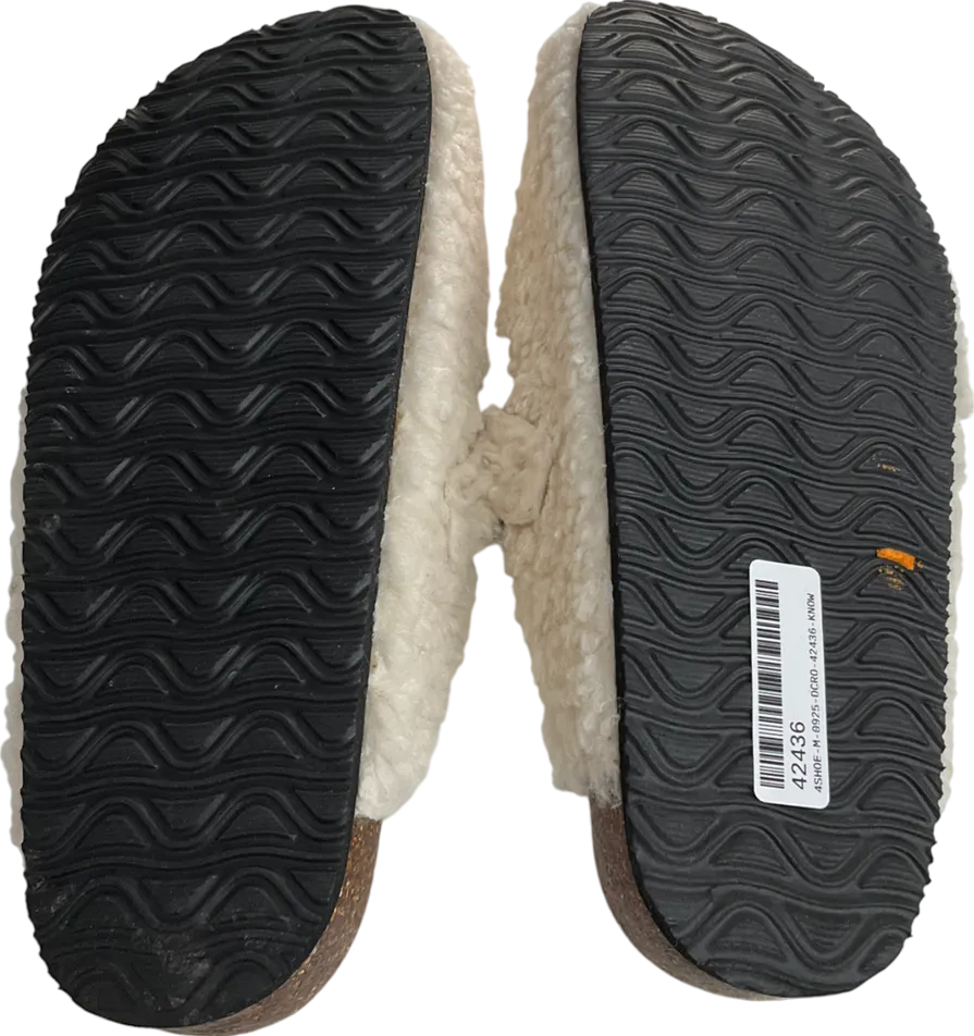 New Look Cream Off White Buckled Borg Mule Slippers UK 6
