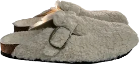 New Look Cream Off White Buckled Borg Mule Slippers UK 6