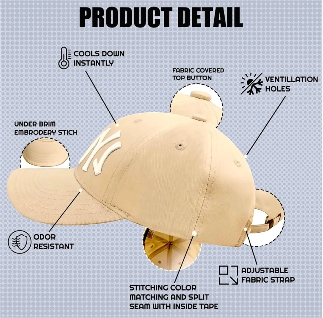 New York Baseball Cap Hat for Men and Women, Adjustable Pure Cotton, Buckle Up, One Size Fitted All