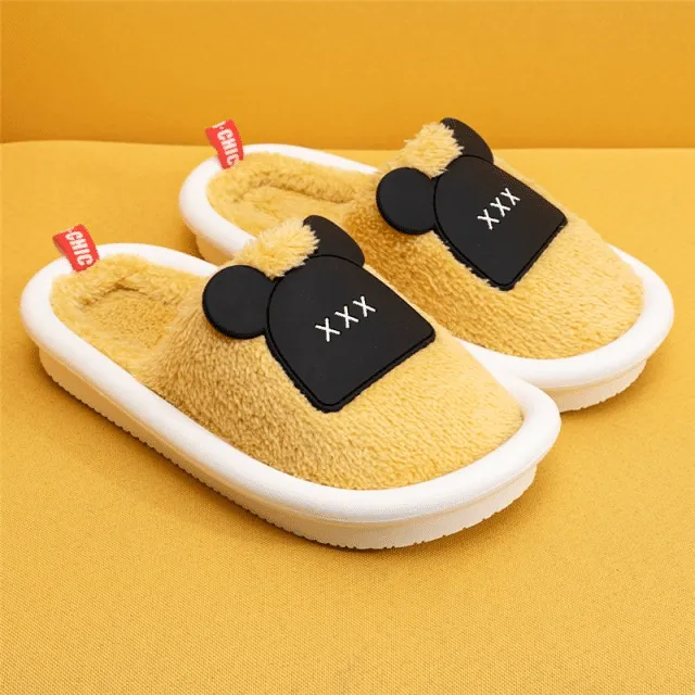 OCW Women Winter Comfortable Warm Fluffy Fleece Cute Bear Indoor Slippers