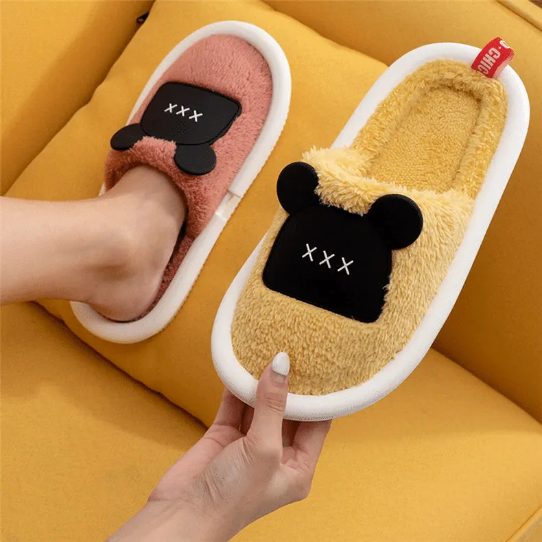 OCW Women Winter Comfortable Warm Fluffy Fleece Cute Bear Indoor Slippers