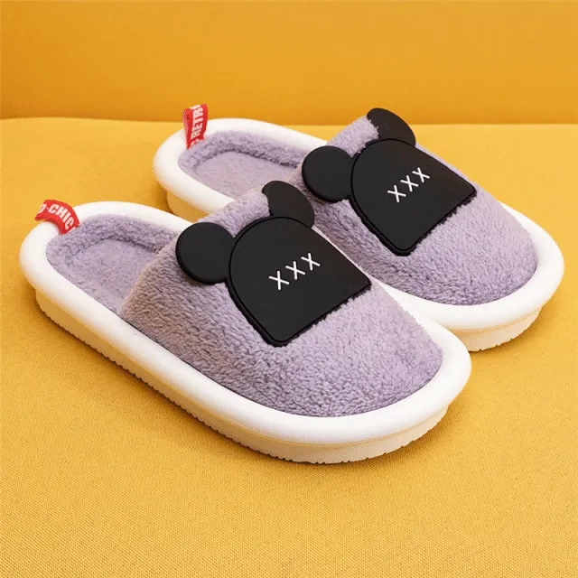 OCW Women Winter Comfortable Warm Fluffy Fleece Cute Bear Indoor Slippers