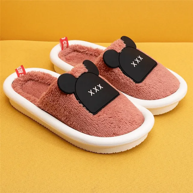 OCW Women Winter Comfortable Warm Fluffy Fleece Cute Bear Indoor Slippers