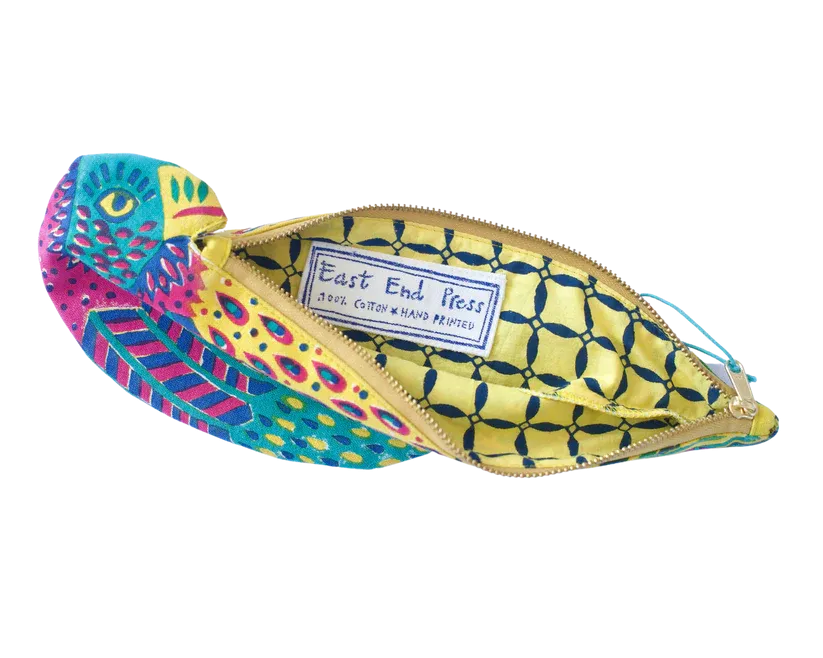 Parrot Hand-Printed Cotton Purse