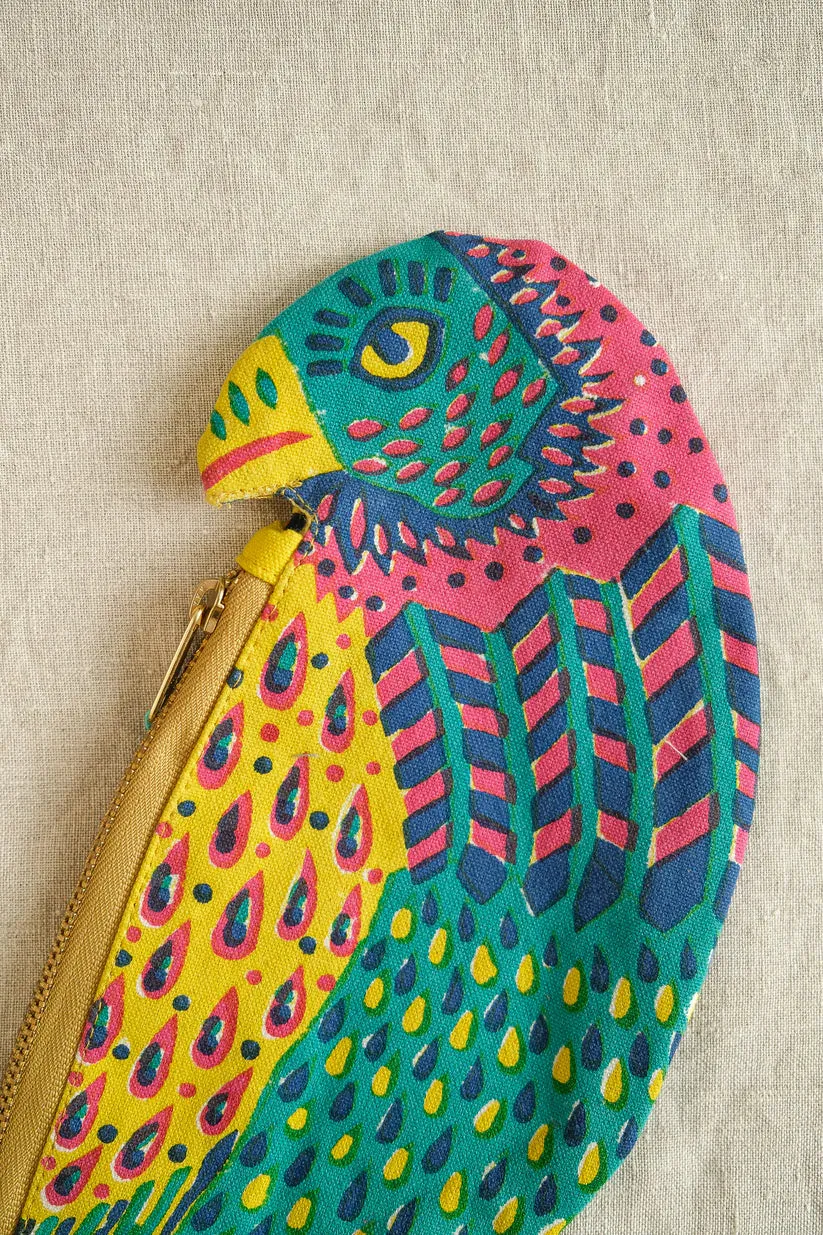 Parrot Hand-Printed Cotton Purse