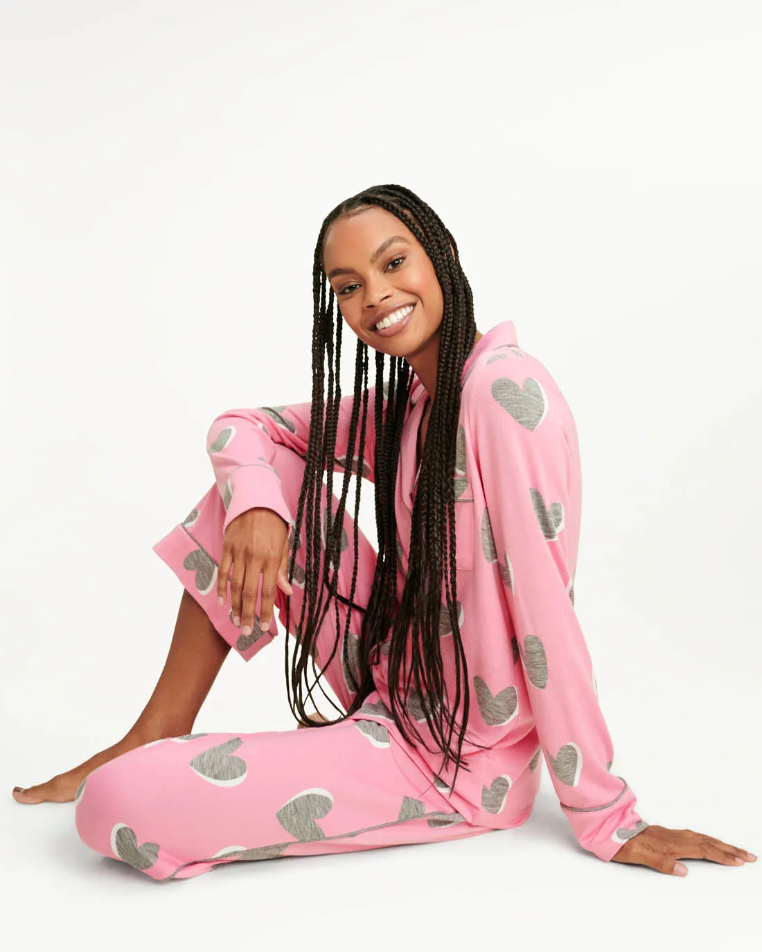 Pillow Soft Long Sleeve PJ Set in Aurora Hearts