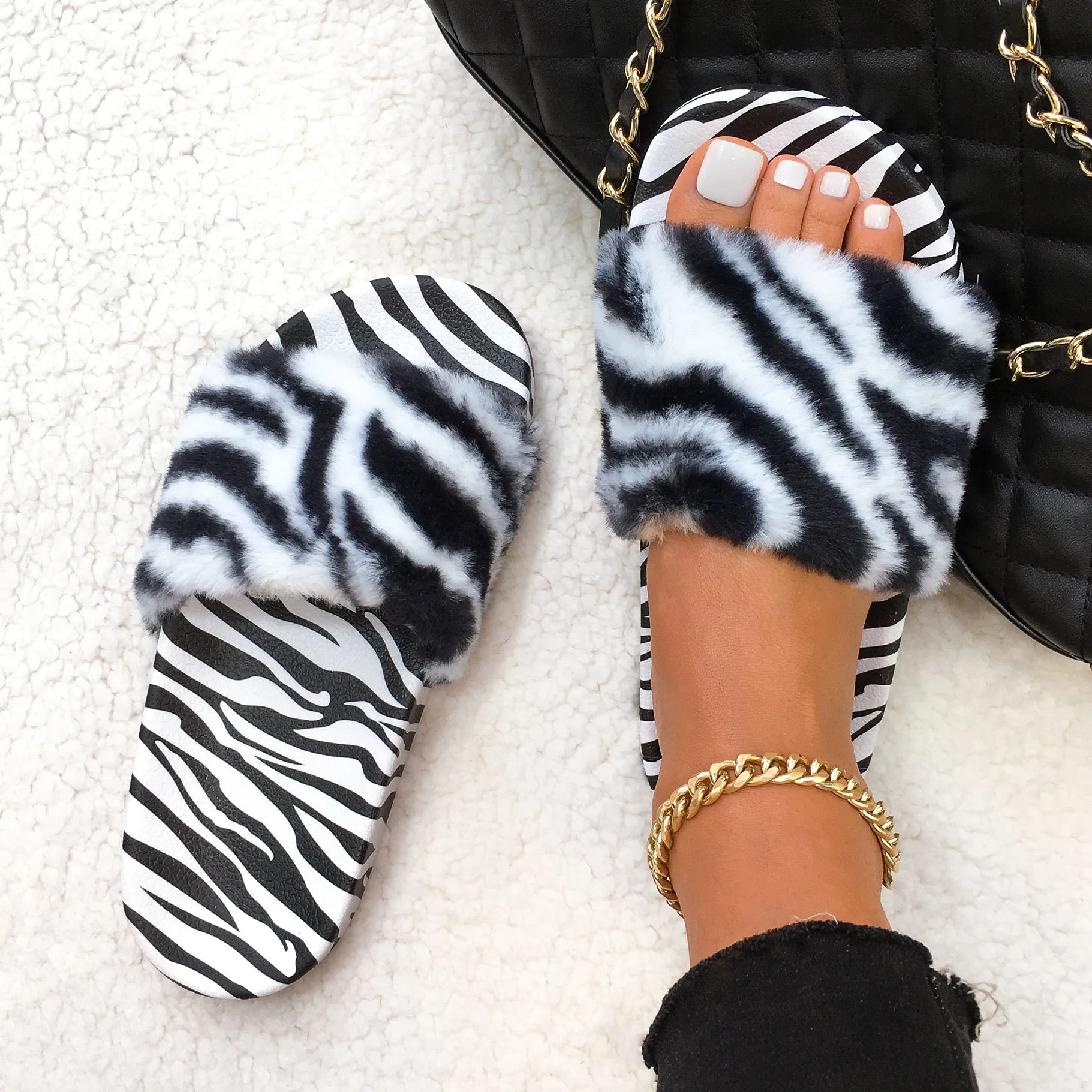 Plush Animal Print Slippers for Women