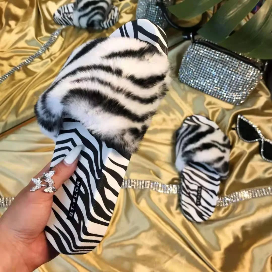Plush Animal Print Slippers for Women