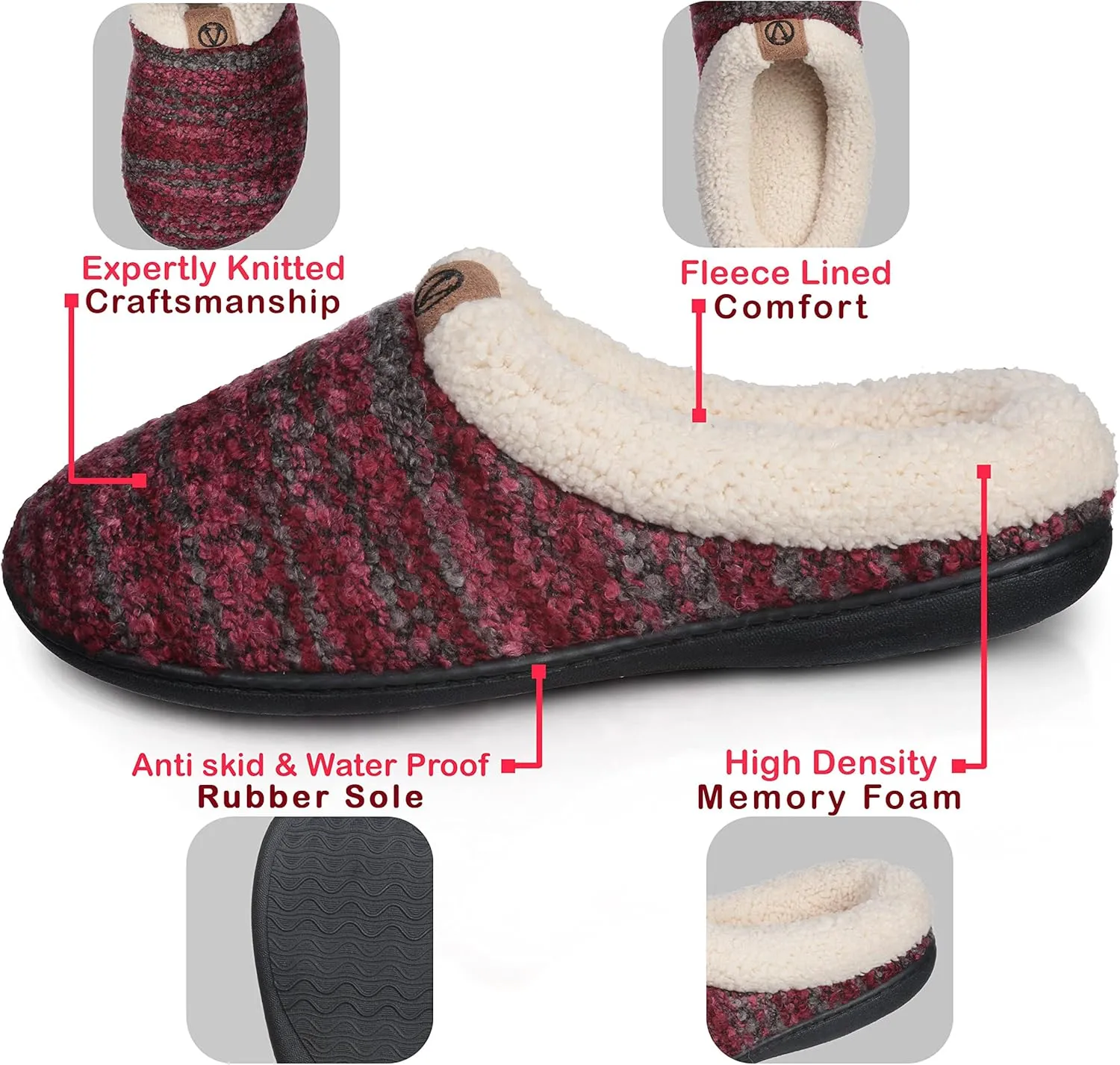 Roxoni Womens Knitted Fleece Lined Clog Slippers Warm House Shoe