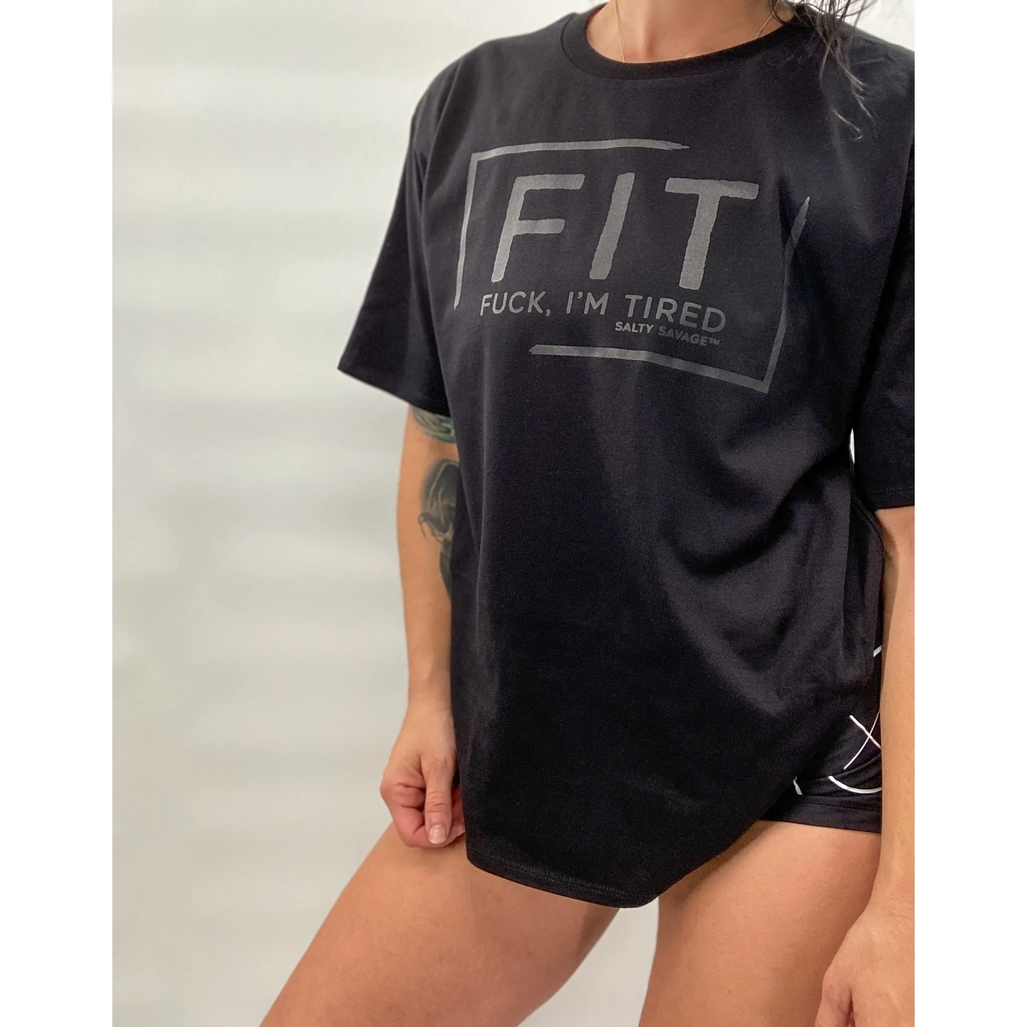 Salty Savage Ladies "FIT" Oversized Boyfriend Tee | Black on Black