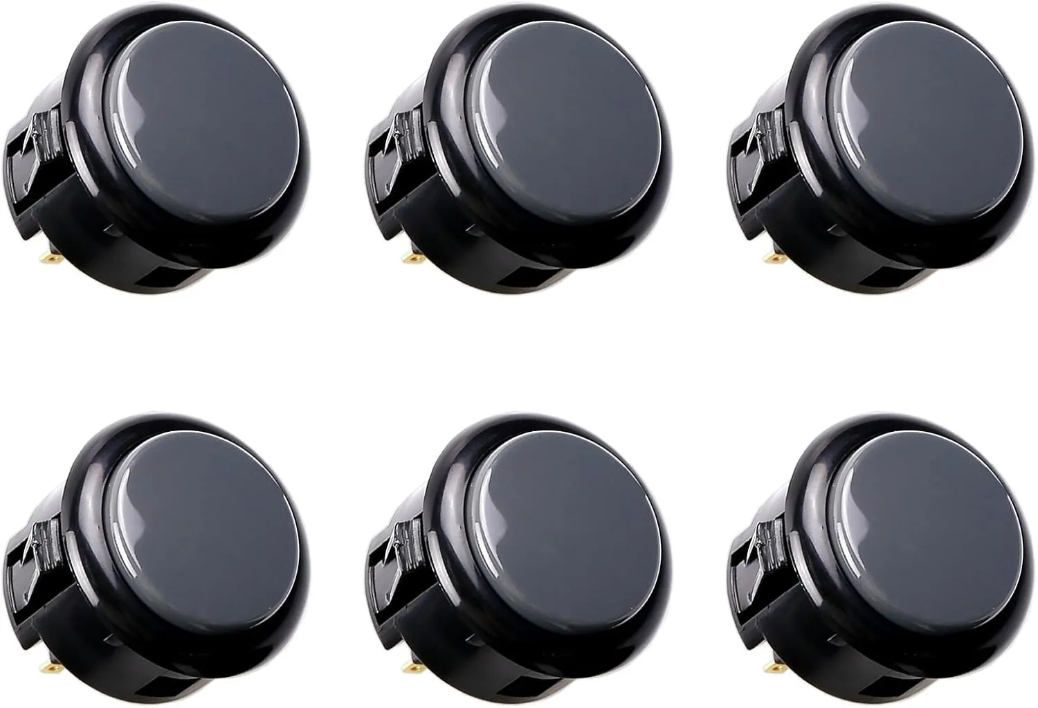 SANWA 6 pcs OBSF-30 Original Push Button 30mm - for Arcade Jamma Video Game & Arcade Joystick Games Console (Black & Gray) S@NWA