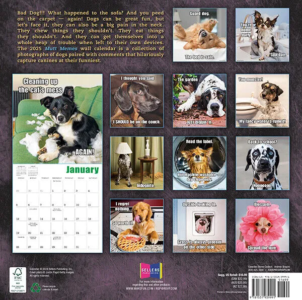 Sellers Publishing Mutt Memes 2025 12 x 12 Wall Calendar