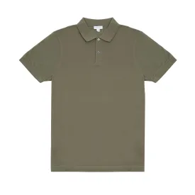 Sunspel Piqué Polo Shirt in Khaki