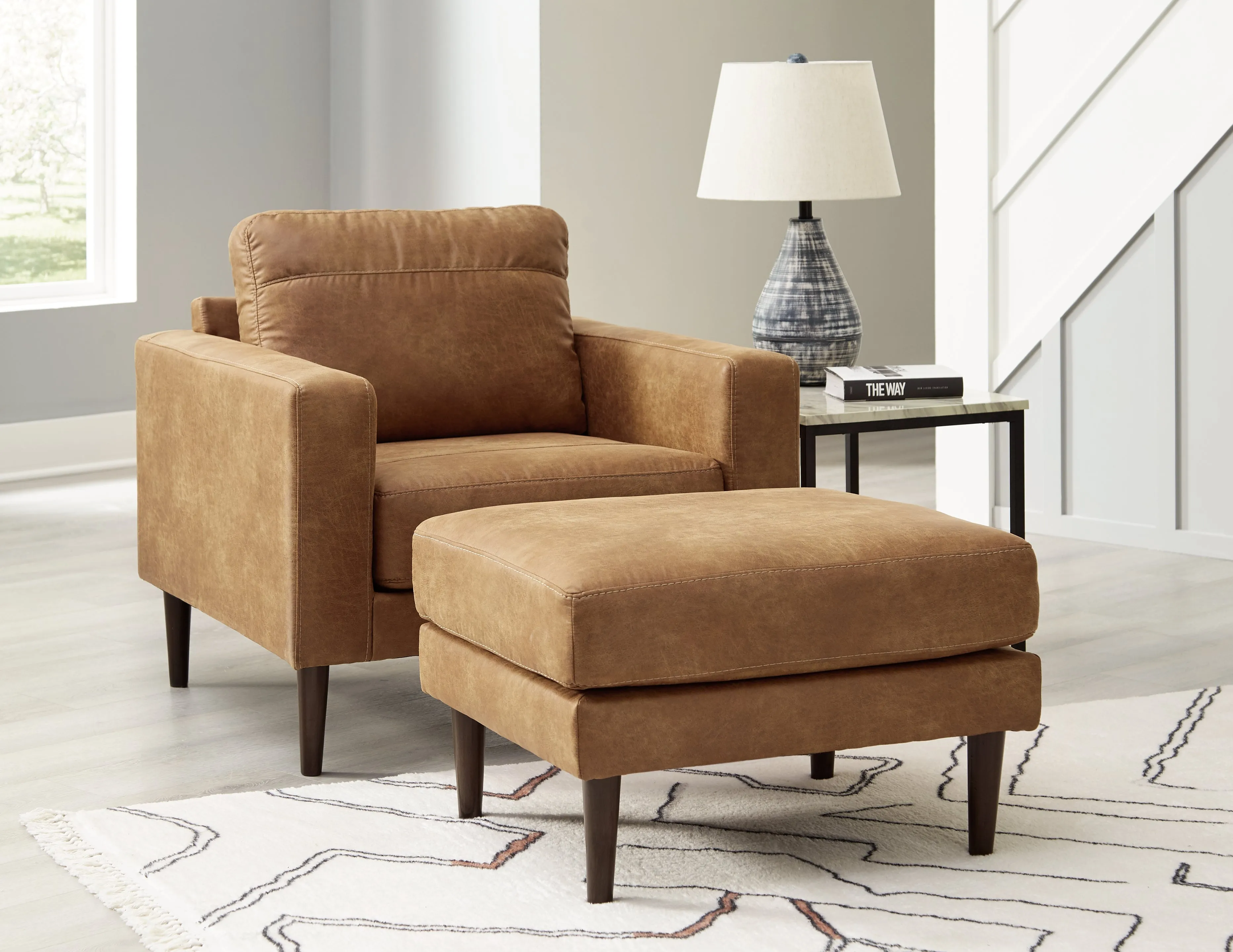 Telora Chair and Ottoman in Caramel