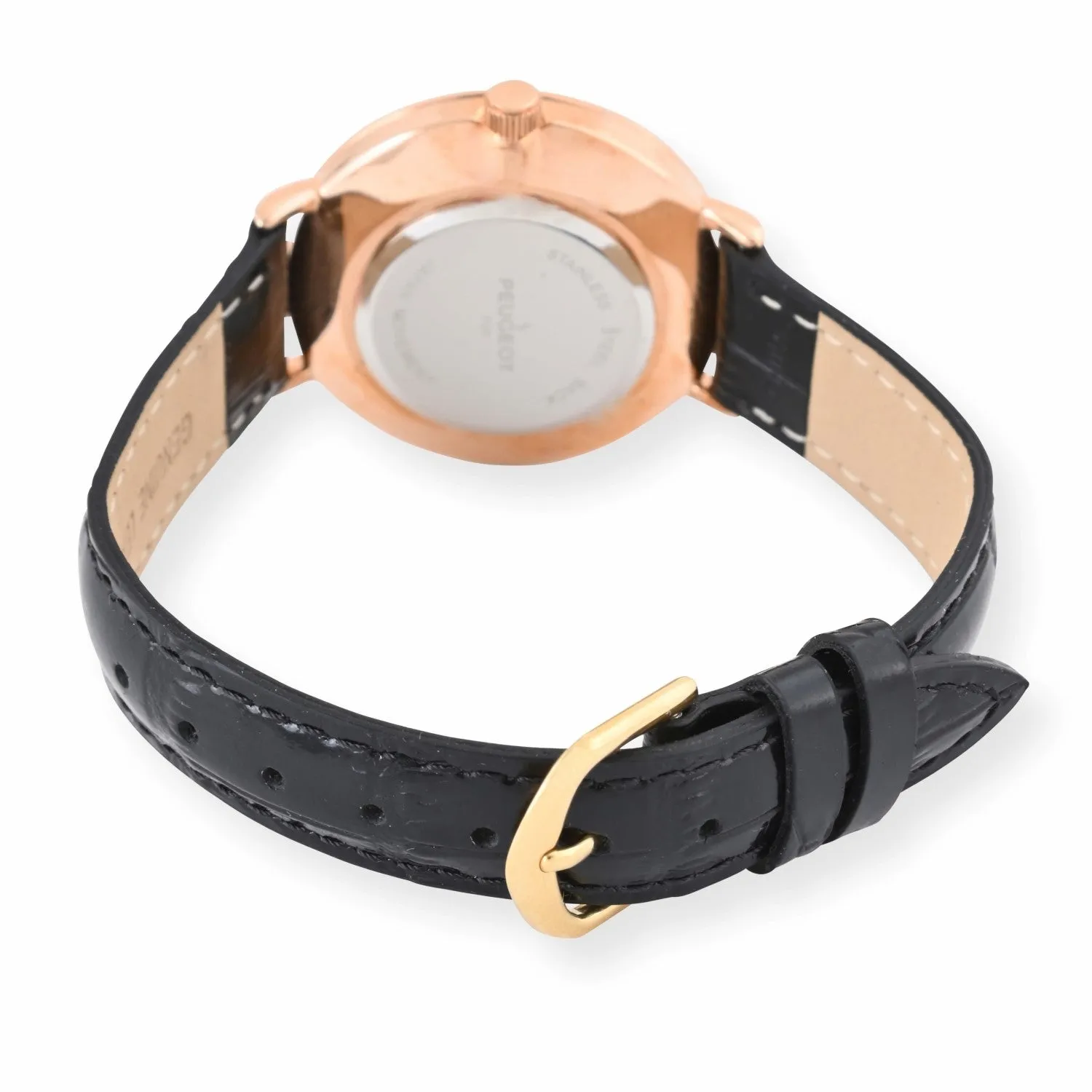 Women's 30mm Rose Gold Case Watch with Black Genuine Leather Band